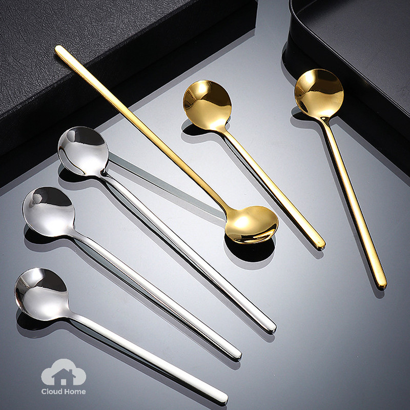 🌤️COD🌤️Thìa inox pha cà phê mạ vàng cao cấp sang chảnh 17CM Muỗng pha trà dễ thương cán dài