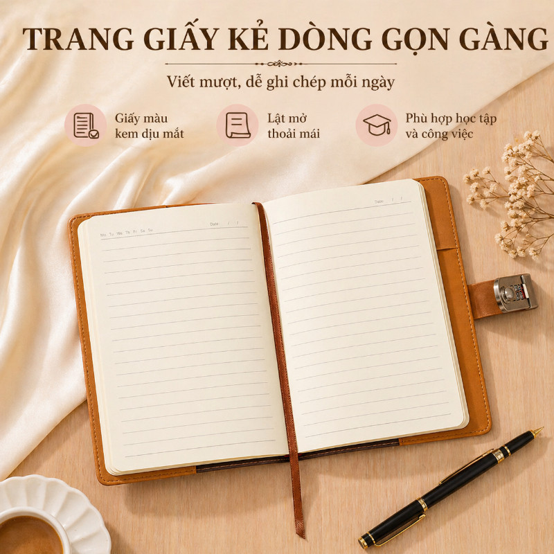 Sổ Tay Có Khóa Mật Khẩu A5 – Bìa Da PU, 200 Trang, Thiết Kế Retro, Quà Tặng Độc Đáo Để Ghi Chép & Lưu Giữ Kỷ Niệm