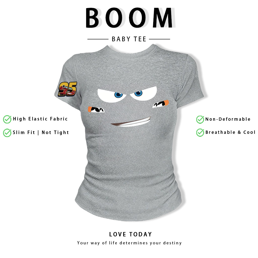BOOM Áo Baby Tee Nữ Cotton Ôm Body-Áo Thun Ngắn Tay Y2K In Hình PhongCách Mùa Hè, Cổ Tròn Hàng Đầucách hàn quốc phongA78