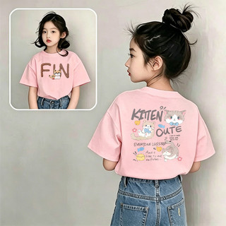 【Giao hàng trong vòng 24 giờ】Áo thun cổ tròn in hình mèo dễ thương, phù hợp cho trẻ em từ 1-12 tuổi.