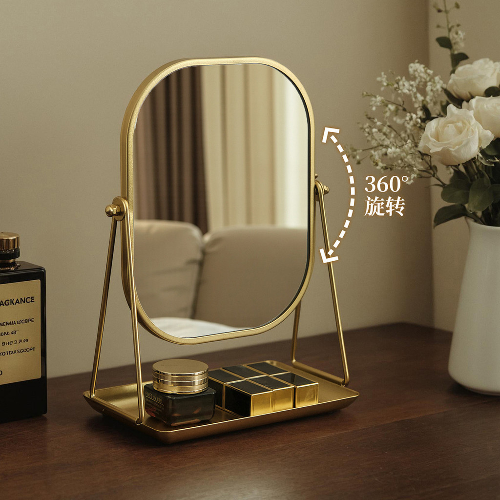 Hộp quà tặng cao cấp làm quà tặng, Gương trang điểm màu hồng kim loại, Gương để bàn bé gái phong cách Hàn Quốc, Gương làm đẹp tùy chỉnh