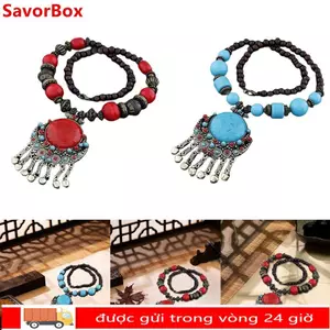 SAVORBOX Vòng cổ Bohemian, Quà tặng cổ điển Vòng cổ mặt dây chuyền Bohemian, Trang sức hợp kim thời trang Vòng cổ dài ngọc lam cho bé gái