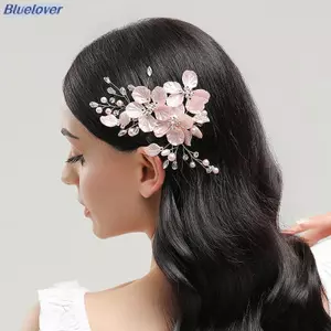 Bluelover Pha Lê Ngọc Trai Hoa Kẹp Tóc Thanh Lịch Mũ Dành Cho Nữ Ngọc Quý Cô Dâu Cưới Phụ Kiện Tóc Mới