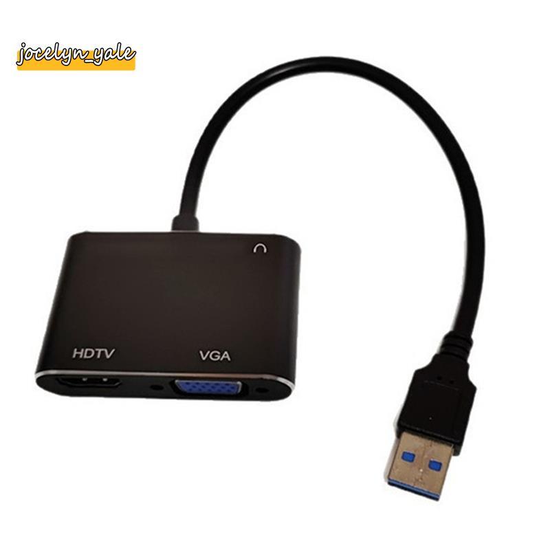 Bộ chuyển đổi USB sang VGA HD 2 trong 1 1080P USB 3.0 sang -Cáp chuyển đổi đầu ra kép tương thích