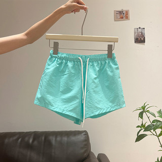 Quần short nữ kiểu vintage Mỹ, dáng rộng, có dây rút, thích hợp cho mùa hè, kiểu thể thao, cạp chun.