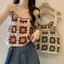 Áo kiểu móc EBINLANDS, Dây đeo áo Vest rỗng Dopamine dệt kim, Áo kiểu Bohemian đầy màu sắc phong cách ngày lễ phong cách hoa không tay hàng đầu dành cho nữ