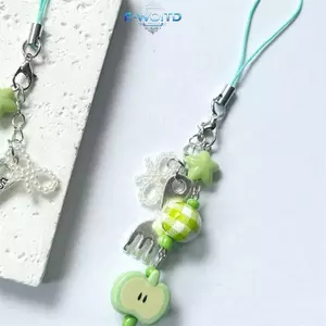 E-WOITD Dễ Thương Ngọt Ngào Ngôi Sao Xanh Nơ Hạt Móc Khóa Mặt Dây Đeo Điện Thoại Di Động Dây Bapa Charm Túi Treo Trang Trí Quà Tặng Nữ Tính E-WOITD