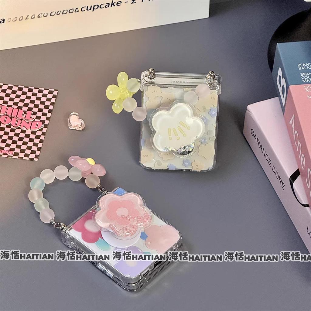 Tương thích với Ốp điện thoại Samsung Galaxy ZFlip7 ZFlip6 Flowers bao gồm dây buộc và vỏ cứng gấp cho vỏ bảo vệ ZFlip 7 6 5 4 3 5G