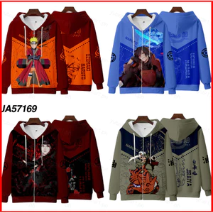 YB1 Anime Naruto Áo Unisex Dài Tay Zip-up Cosplay 3D Áo Khoác Kakashi Jiraiya Itachi Thời Trang Áo Khoác Ngoài