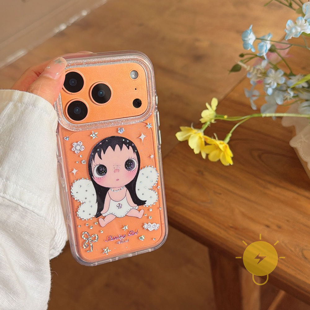 Phone Case For iPhone 17 Pro Max 16 15 14 13 TPU Transparent Chain Wings Angel Air Bag Gilding Aesthetic Korean Cute
