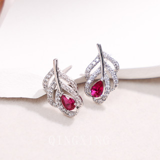Châu Âu Mỹ ins Phong Cách Mới Đỏ Corundum Zircon Bông Tai Nữ