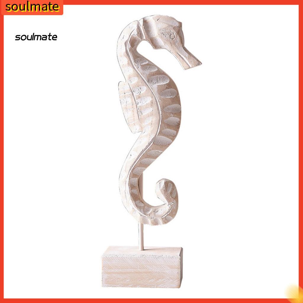 Bộ tượng biển thủ công bằng gỗ: cá, sao biển, ngựa trên chân đế – trang trí phong cách ven biển, chủ đề đại dương cho bàn gia đình