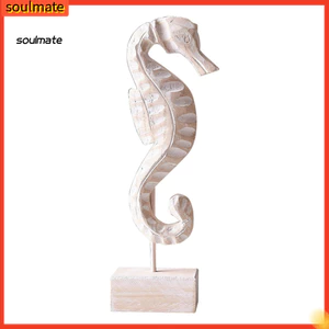 Bộ tượng biển thủ công bằng gỗ: cá, sao biển, ngựa trên chân đế – trang trí phong cách ven biển, chủ đề đại dương cho bàn gia đình