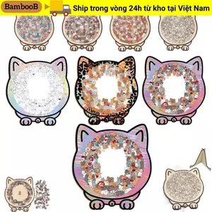 Câu đố hình mèo màu BAMBOOB Morandi, Câu đố ghép hình bằng gỗ hình mèo màu Macaron 135 mảnh, với khung hình mèo Silhouette Đồ trang trí câu đố cho mèo Cắt miếng cho mèo