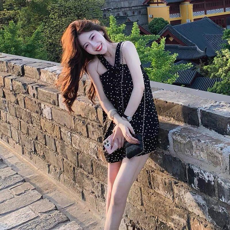 [Giảm giá trong thời gian có hạn] Pure Desire Hot Girl Style Chấm bi Thiết kế dây buộc Áo yếm nữ Mùa hè Phong cách mới Siêu cổ tích Mặc bên ngoài Áo đẹp