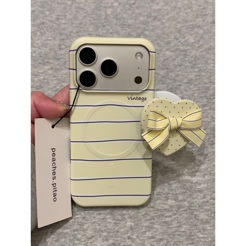 Phong Cách Hàn Quốc ins Kem Màu Vàng Sọc Nửa Gói Nơ Giá Đỡ Từ Tính 17promax Ba Gói Mờ 16pro Phim