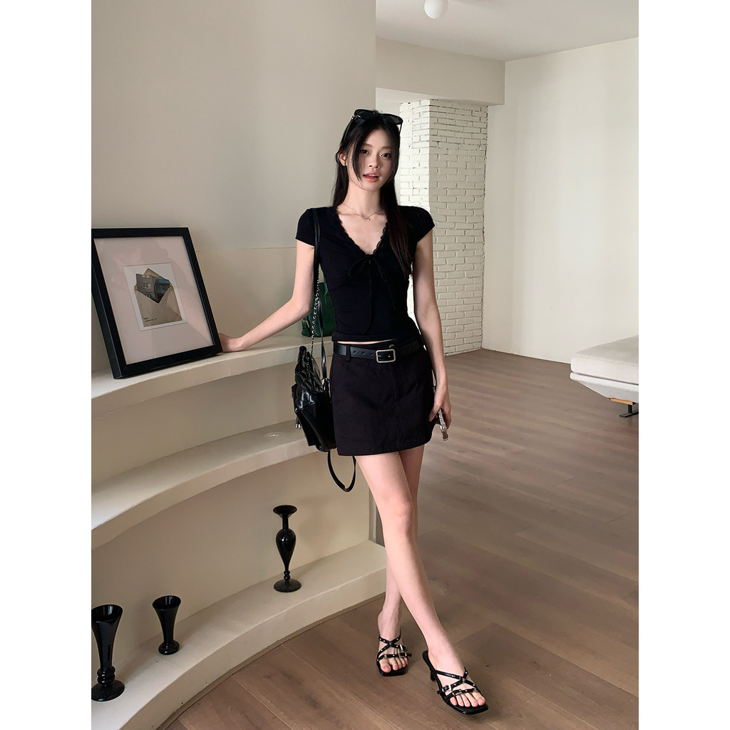 SUXI Áo thun ngắn tay thông thường màu trơn nhẹ nhàng dành cho nữ mùa hè mới 260507