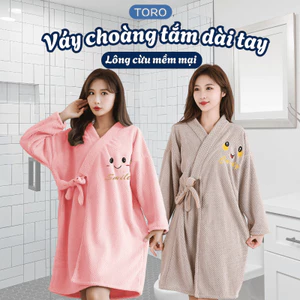 Áo Choàng Tắm HomeMate Lông Cừu San Hô Thêu Mặt Cười, Váy Tắm Tay Dài Siêu Thấm Hút Giữ Ấm Mùa Đông