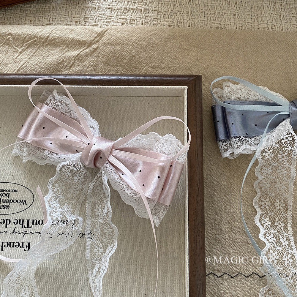 Hululu / Con Gái Sang Trọng Ren Chấm Bi Nơ Tóc Mũ Đội Đầu Satin Ruy Băng Kẹp Tóc Cô Gái Nhẹ Nhàng Mỏ Vịt Kẹp Phụ Kiện Tóc