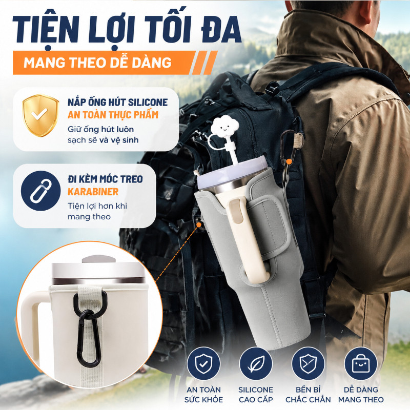 Túi đựng Bình Nước Thể Thao, Dây đeo Vai điều Chỉnh,phù Hợp Bình 30oz-40oz, Ngăn điện Thoại, Móc Khóa, Túi đựng Thẻ