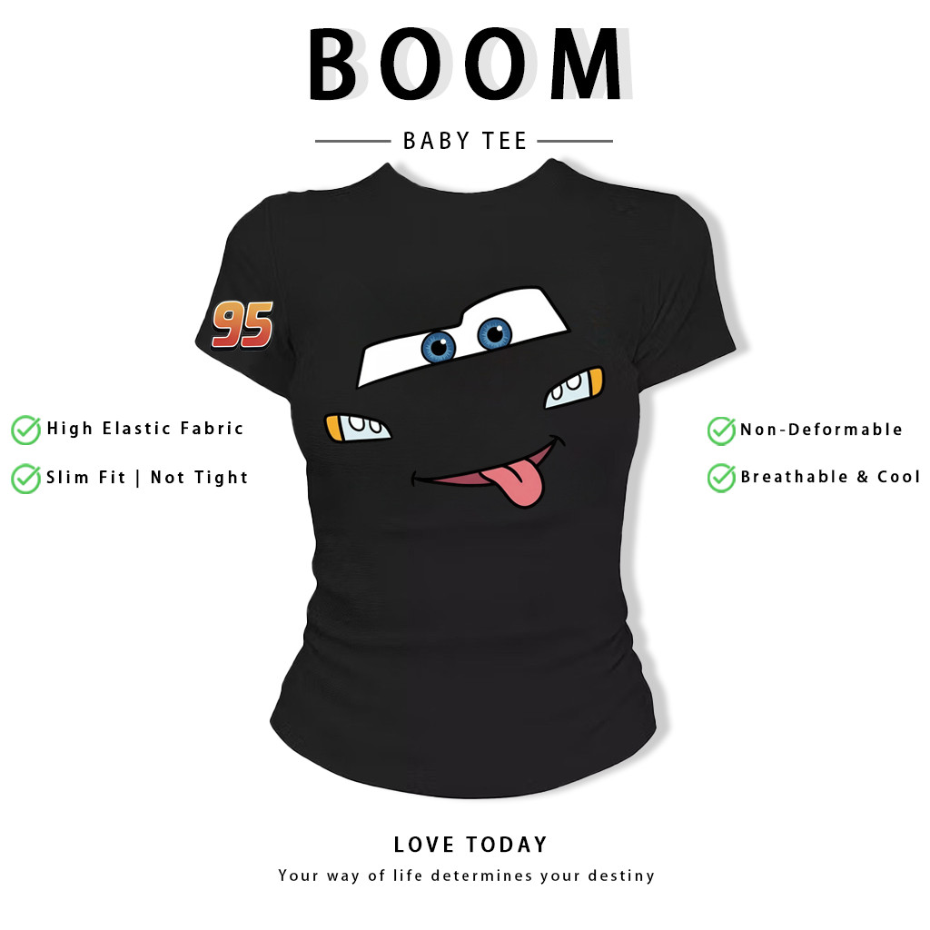 BOOM Áo Baby Tee Nữ Cotton Ôm Body-Áo Thun Ngắn Tay Y2K In Hình PhongCách Mùa Hè, Cổ Tròn Hàng Đầucách hàn quốc phongF93