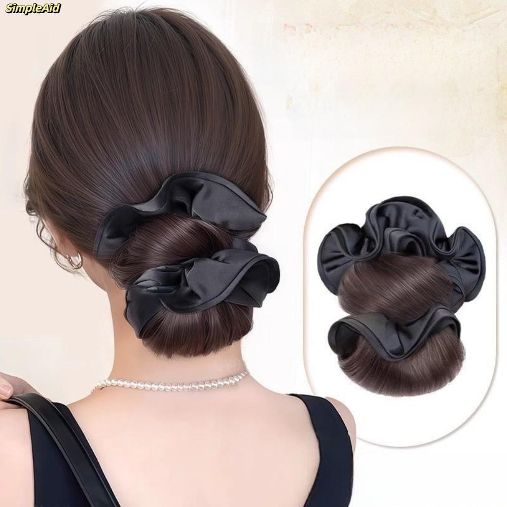 [Vận chuyển nhanh] Bộ tóc giả đầu Bun SIMPLEAID, kẹp móng vuốt lông tơ đen, tổng hợp kèm dây buộc tóc cho nữ
