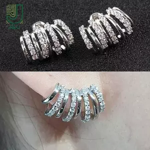Bông Tai cong zircon màu bạc móng vuốt - Trang sức thời trang cho nữ và bé gái