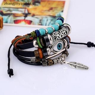 Vòng tay mắt xanh hợp kim lông vũ, nhiều lớp đính hạt - Trang sức đẹp cho nam và nữ