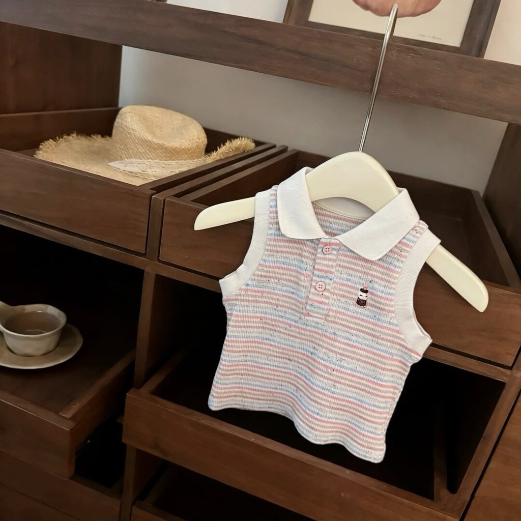 Bé Gái Hoạt Hình Mùa Hè kt Sọc Vest Sườn Xám Quần Jean Phù Hợp Với Thời Trang