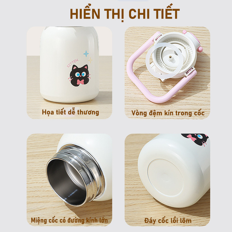 Bình Giữ Nhiệt Inox 316 Cho Bé 500ml - Mở Một Chạm, Quai Cầm An Toàn, Giữ Ấm Hiệu Quả