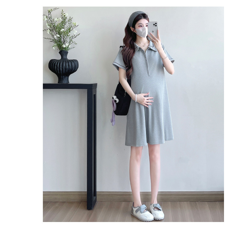 Váy bà bầu thời trang mùa hè Ve áo thường ngày
