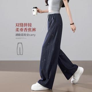 Quần jean nữ dáng rộng xuân hè, sequin cạp cao, ôm body