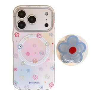 Ins Phổ Biến Ốp Lưng Điện Thoại iPhone 17ProMax 17Pro 17 16ProMax 16Pro 16 15ProMax 15Pro 15 14ProMax 14 13ProMax 13 Hoa Xanh Apple iPhone Case Powder Giá Đỡ Từ Tính