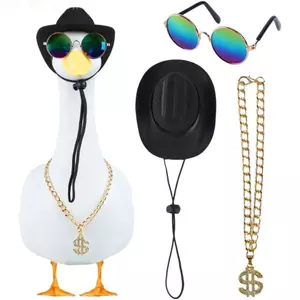 {WELV}23 Inch Porch Goose Costume Set with Hat Glasses Necklace for Garden Party Decor