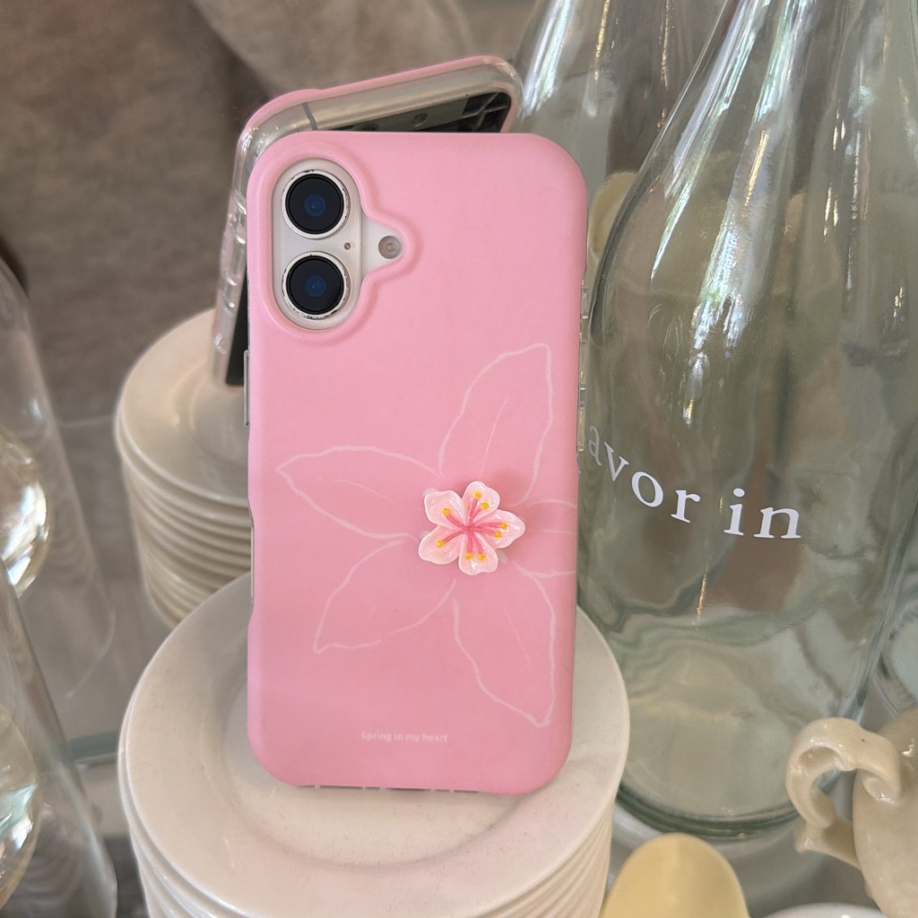 Ốp điện thoại hoa nhỏ màu hồng 3D cho iPhone 17 Pro Max 17 16 15 Vỏ bảo vệ chống sốc
