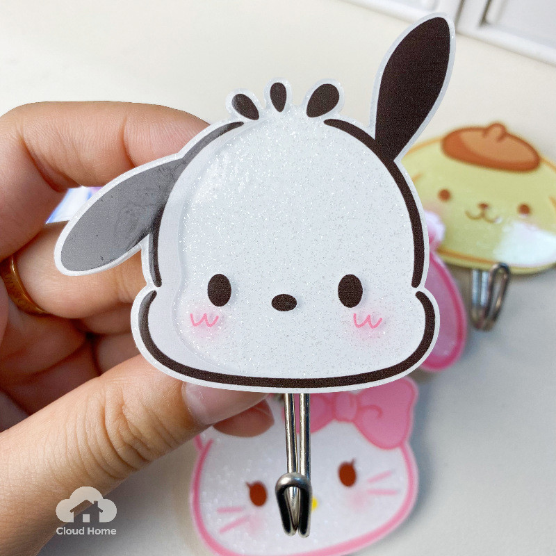 Móc treo Kuromi không cần khoan, móc treo phòng tắm Sanrio, móc treo acrylic liền mạch dễ thương.