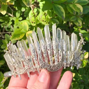 Tiara đá thạch anh pha lê trắng thiên thần aura - Trang sức tóc đẹp cho biểu diễn âm nhạc