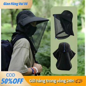 【48h】Mũ chống muỗi ngoài trời màu đen chống nước, dễ dàng tháo lưới khi không cần,dành cho mọi hoạt động ngoài trời.