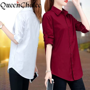 Áo sơ mi nữ dáng rộng màu trắng trơn size S-6XL, phù hợp mặc hàng ngày