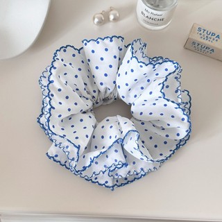 Dây buộc tóc Kovoi phong cách Hàn Quốc, scrunchy nhiều lớp màu xanh tươi chấm bi, ngọt ngào và thời thượng