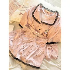 Ngọt Ngào Xù Chấm Bi Mèo Bộ Đồ Ngủ Nữ Mùa Hè Ngắn Tay Quần Short Phong Cách Nhật Bản Loungewear Phù Hợp Với Mặc Ngoài