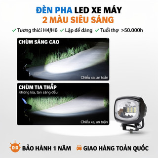 Bóng đèn pha xe máy LED H4 HS1 BA20D 12W 10000LM Vỏ nhôm IP68 màu kép