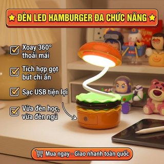 Hamburger LED Để Bàn Đèn USB Sạc 360 Xoay Đèn Ngủ Bút Chì Mài Dễ Thương Nghiên Cứu