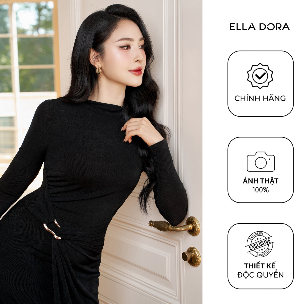 Đầm xoắn eo  ELLA DORA đắp tà tay dài thiết kế phong cách thanh lịch sang trọng [D265]