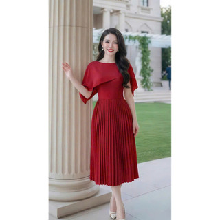 (MAY KỸ ĐẸP ) ĐẦM QUÝ BÀ THIẾT KẾ SANG TRỌNG  CHÂN VÁY XẾP LY  NHẸ NHÀNG PHỐI VOAN VAI (NEW) NAM LEE SHOP