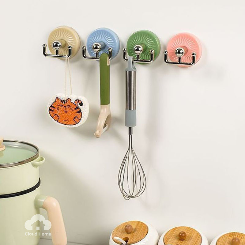 🌤️COD🌤️Móc Dán Tường Chắc Chắn Không Cần Đục Lỗ Móc Màu Macaron Nhà Bếp Phòng Tắm Có Thể Xoay Lưu Trữ