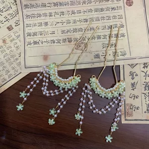 Cổ Retro Thủy Tinh Ngọc Trai Mặt Dây Chuyền và Kẹp Tóc Hình Chữ U Phong Cách Jin, Phù Hợp Để Tôn Vẻ Đẹp Của Bạn