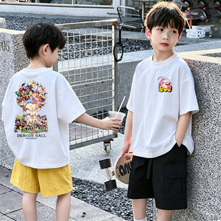 (2-12 tuổi) Áo thun ngắn tay in hình hoạt hình Dragon Ball cho bé trai, cổ tròn, chất liệu cotton nguyên chất.