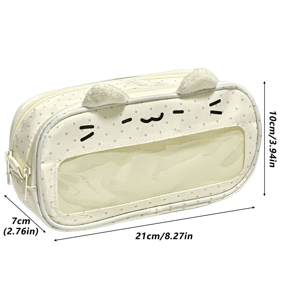 Bút Chì HIGHVIEWLS, Túi Đựng Bút Chì Họa Tiết Mèo Hai Lớp, Kawaii Di Động Với Cửa Sổ Hiển Thị Ita Túi Đựng Bút Dung Tích Lớn Văn Phòng Trường Học