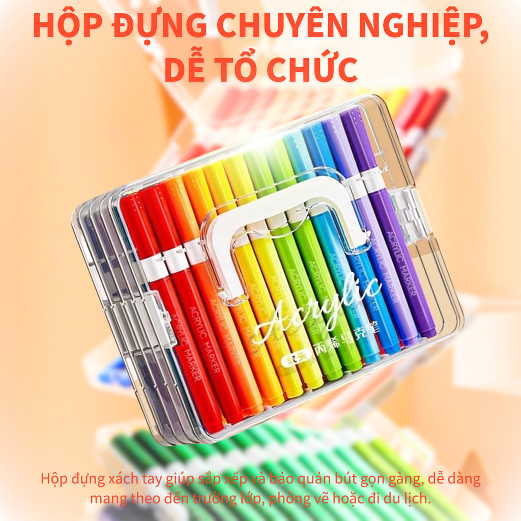 Bút Acrylic Marker 24-72 Màu – Đầu Mềm, Mực Đậm, Vẽ Trên Mọi Chất Liệu, Dùng Cho Học Sinh, Mỹ Thuật, DIY